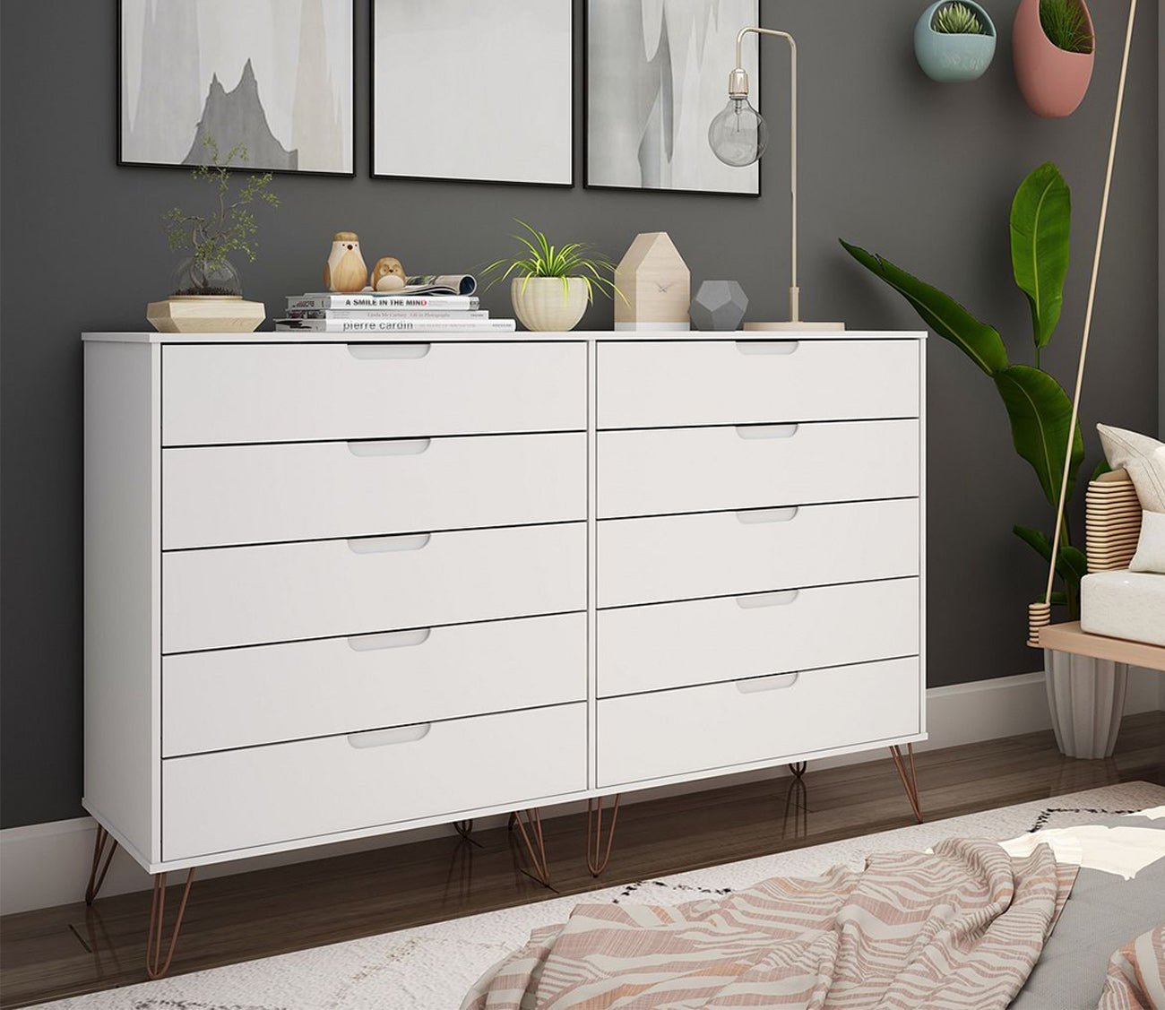 Rockefeller 10-Drawer Tall Double Dresser by Manhattan Comfort