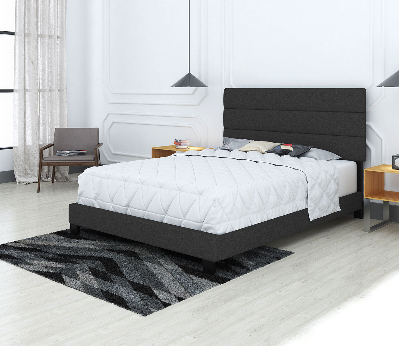 Sardinia Linen Fabric Upholstered Platform Bed
