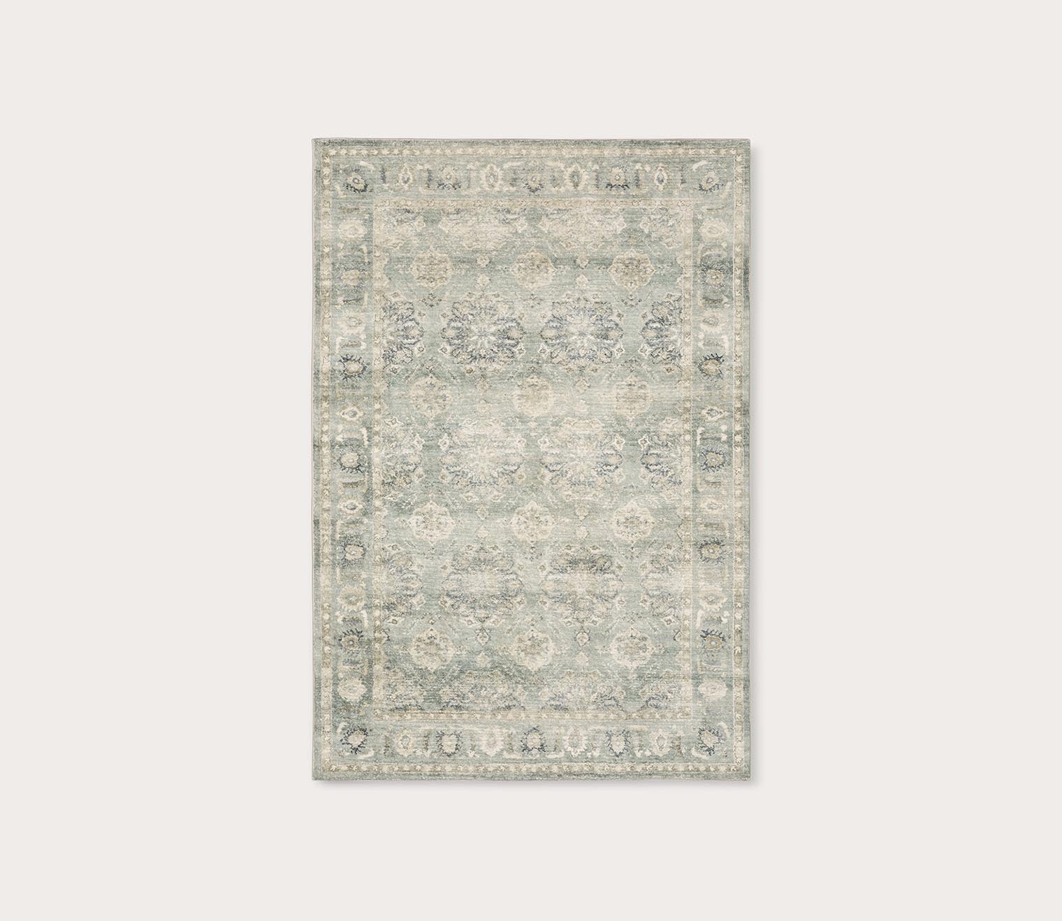 Savoy Blue, Ivory and Green Distressed Area Rug