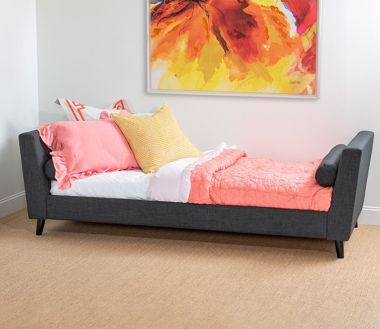 Sawyer Charcoal Fabric Upholstered Modern Daybed