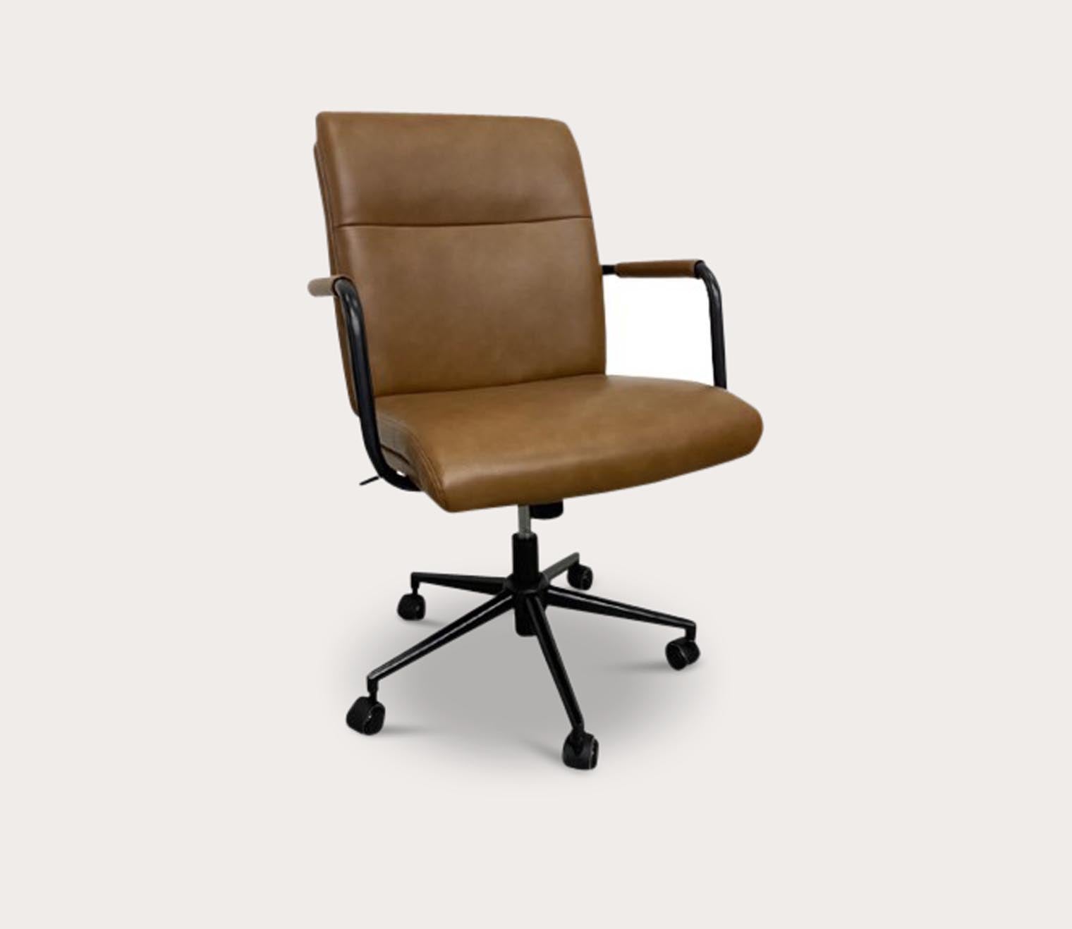 Sawyer Cognac Faux Leather Upholstered Metal Arm Task Chair