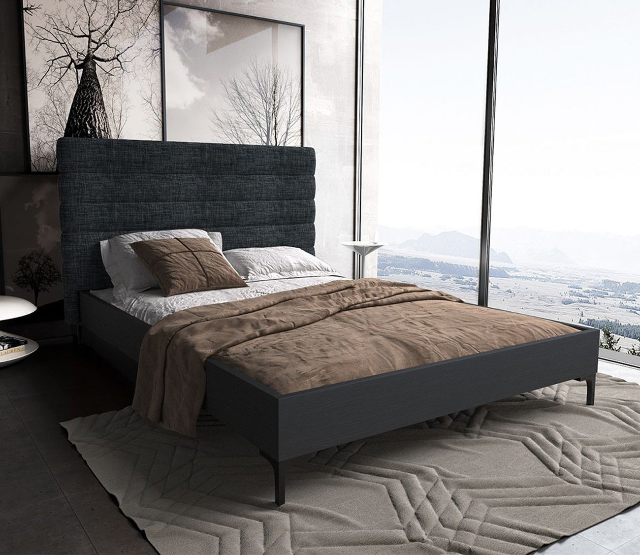 Schwamm Channel Tufted Fabric Upholstered Platform Bed by Manhattan Comfort