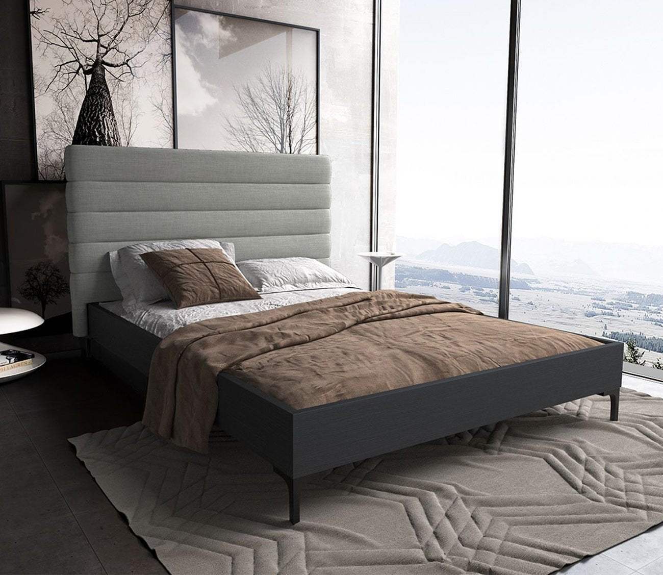 Schwamm Channel Tufted Fabric Upholstered Platform Bed by Manhattan Comfort