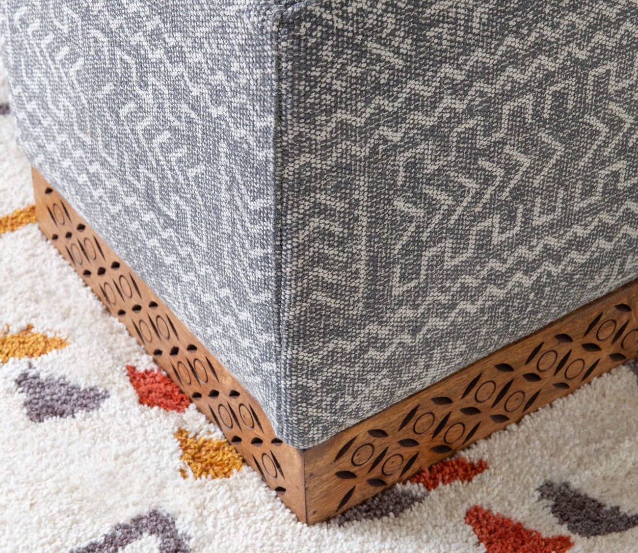 Seabury Mango Wood Upholstered Square Ottoman by Powell