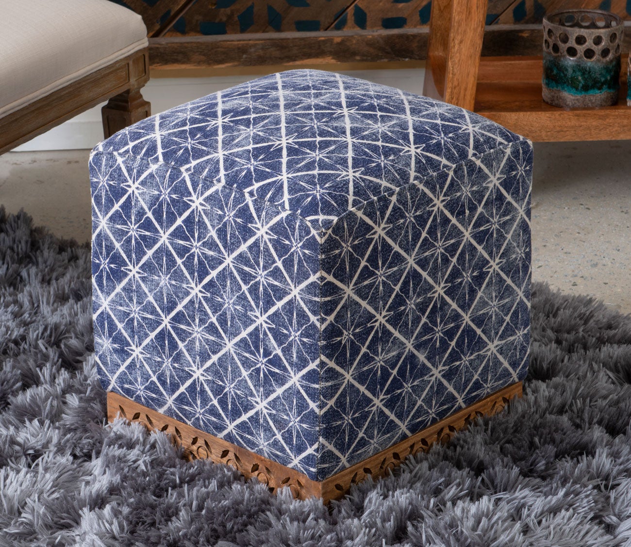 Seabury Mango Wood Upholstered Square Ottoman by Powell