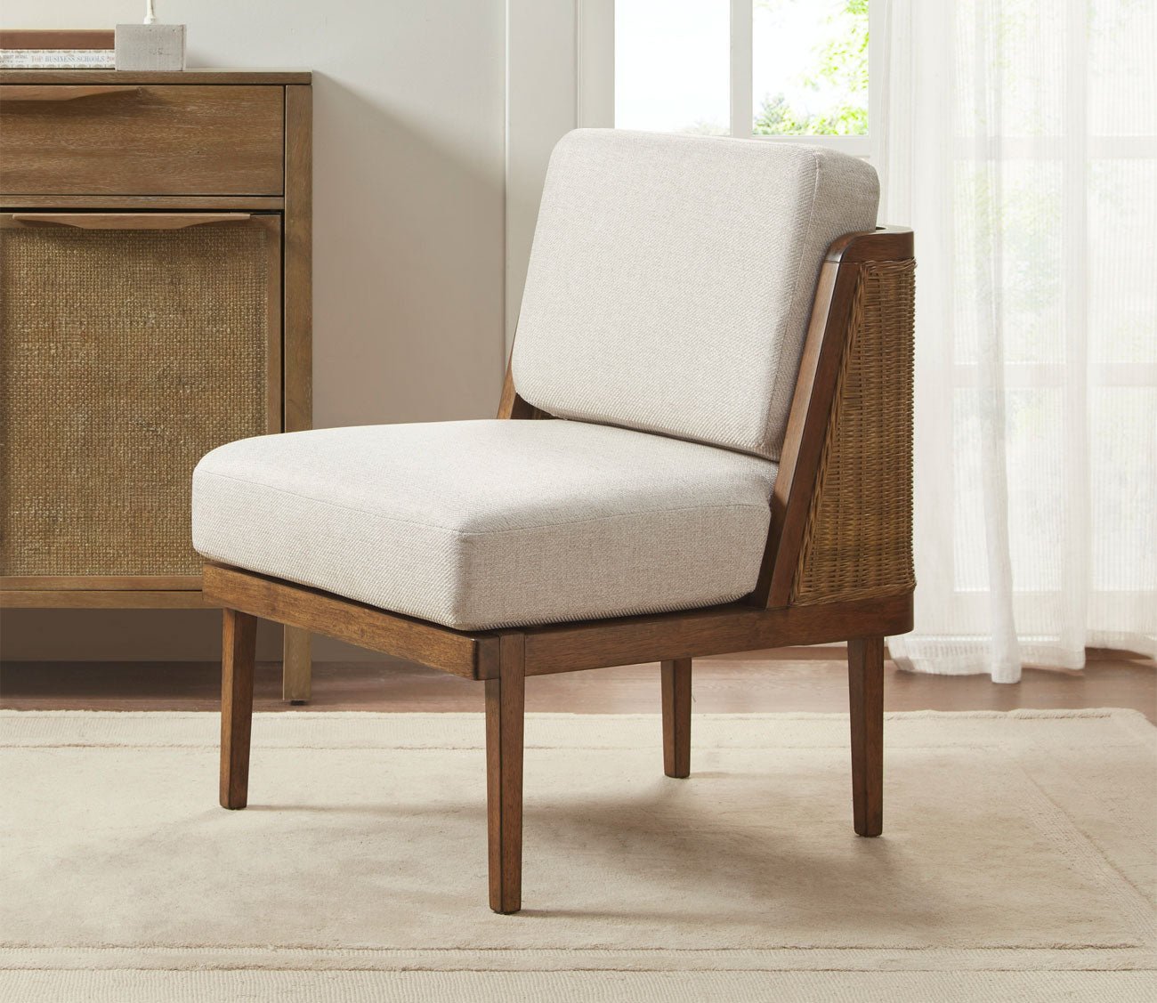 Solana Rattan Armless Wood Accent Chair