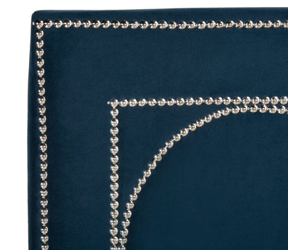 Solania Tufted Navy Velvet Upholstered Bed by Safavieh