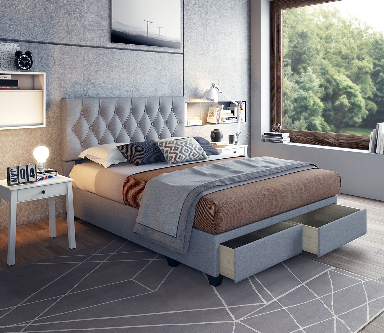 Sorrento Tufted Linen Fabric Platform Storage Bed by Arkotec