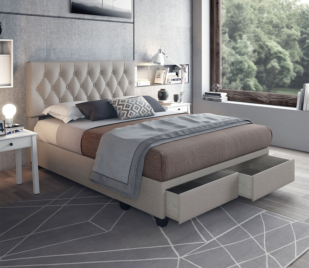 Sorrento Tufted Linen Fabric Platform Storage Bed by Arkotec