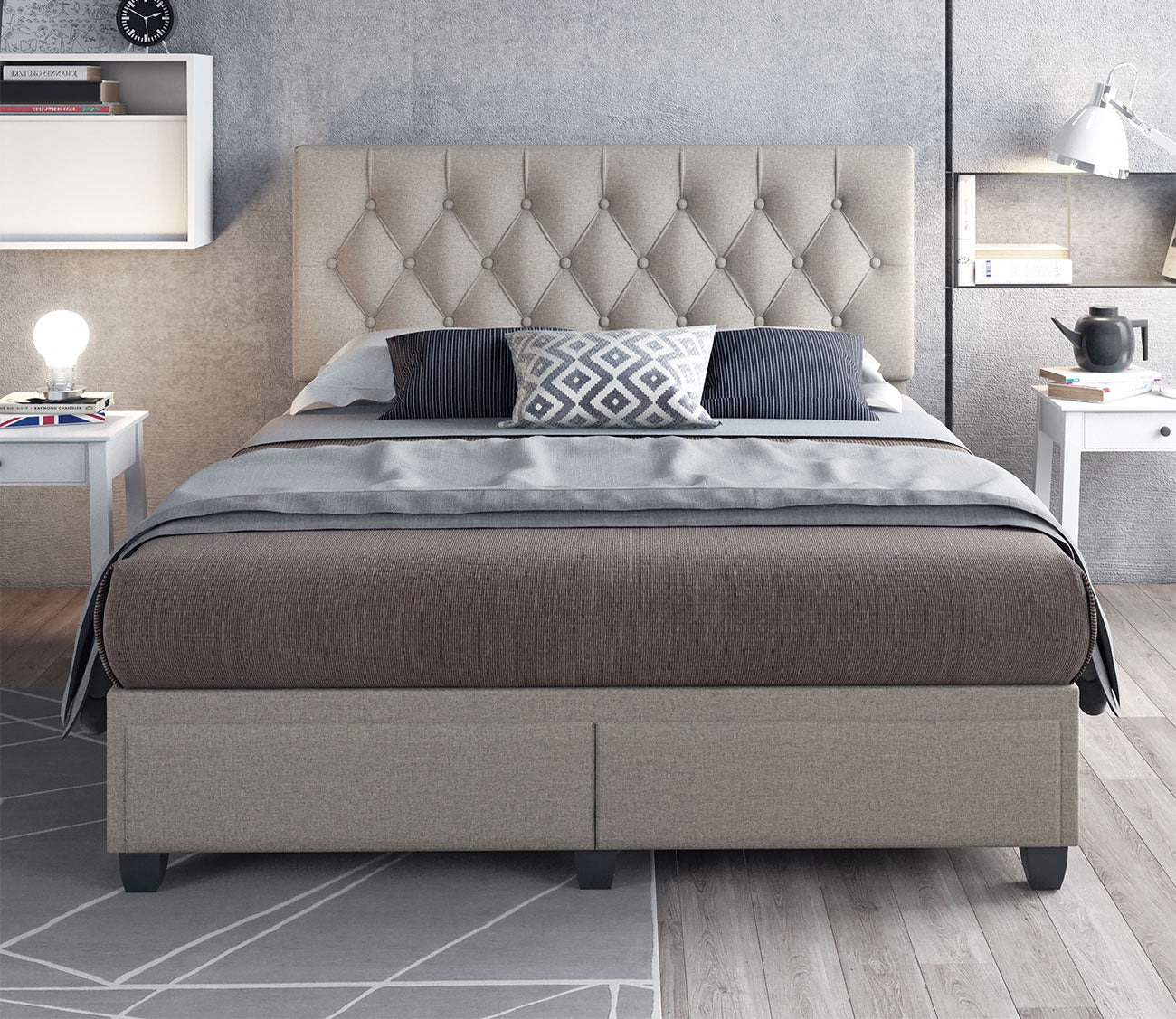 Sorrento Tufted Linen Fabric Platform Storage Bed by Arkotec