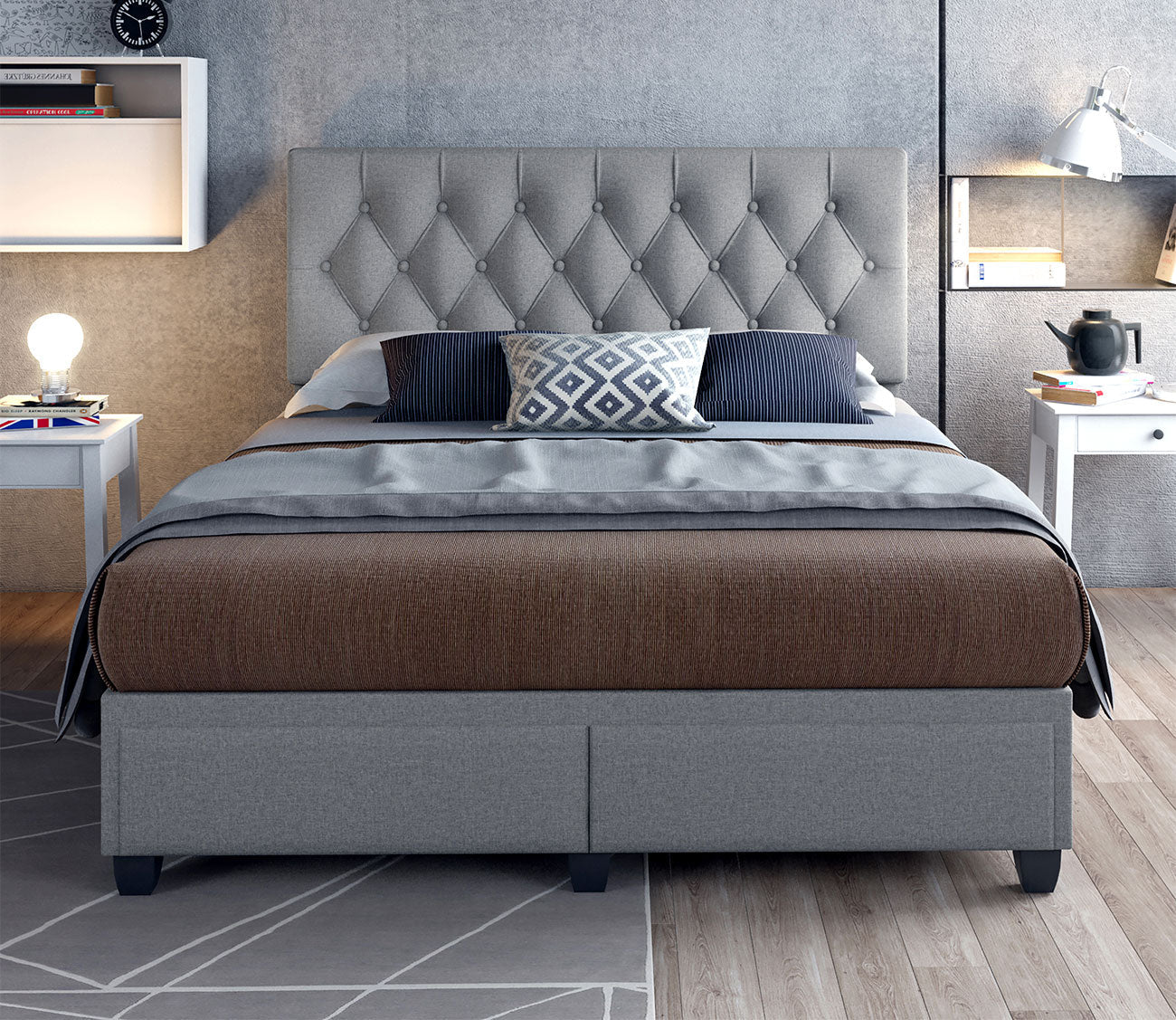 Sorrento Tufted Linen Fabric Platform Storage Bed by Arkotec