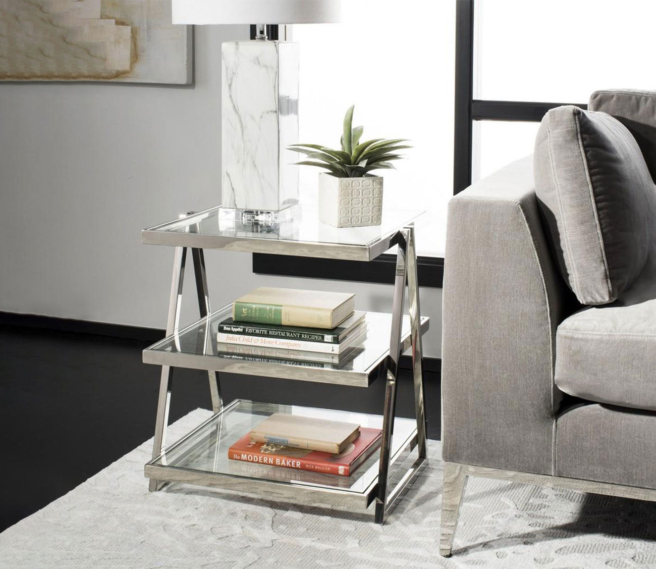 Sterling 3-Tier Glass Top Chrome End Table