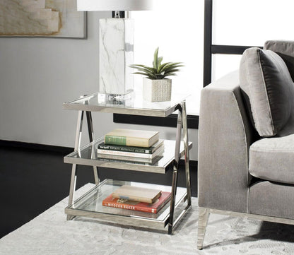Sterling 3-Tier Glass Top Chrome End Table by Safavieh