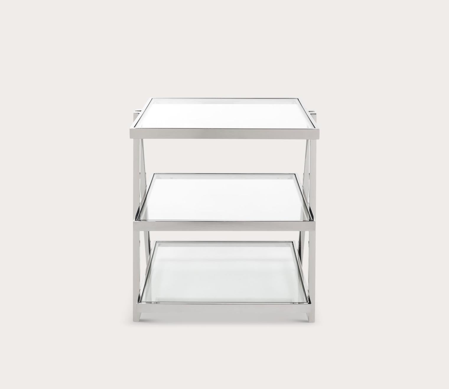 Sterling 3-Tier Glass Top Chrome End Table by Safavieh