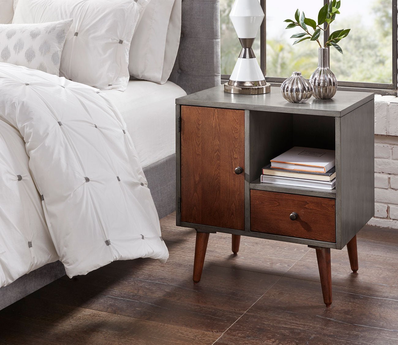 Ink & Ivy Stinson Two-Tone Wood Storage Nightstand