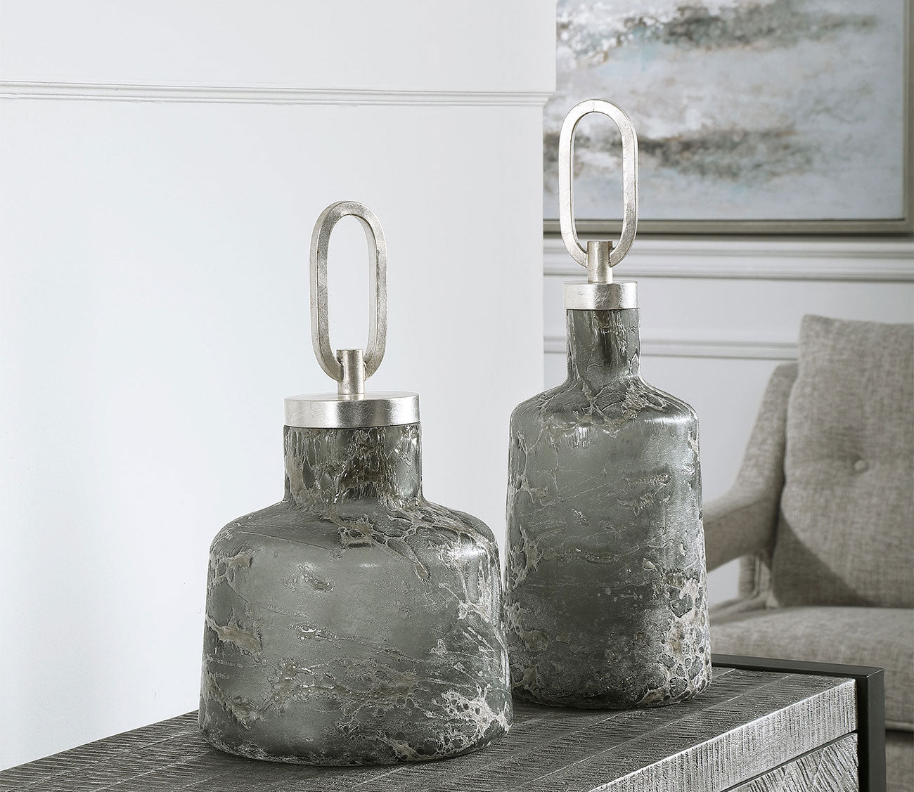 Storm Art Glass Bottles Set of 2