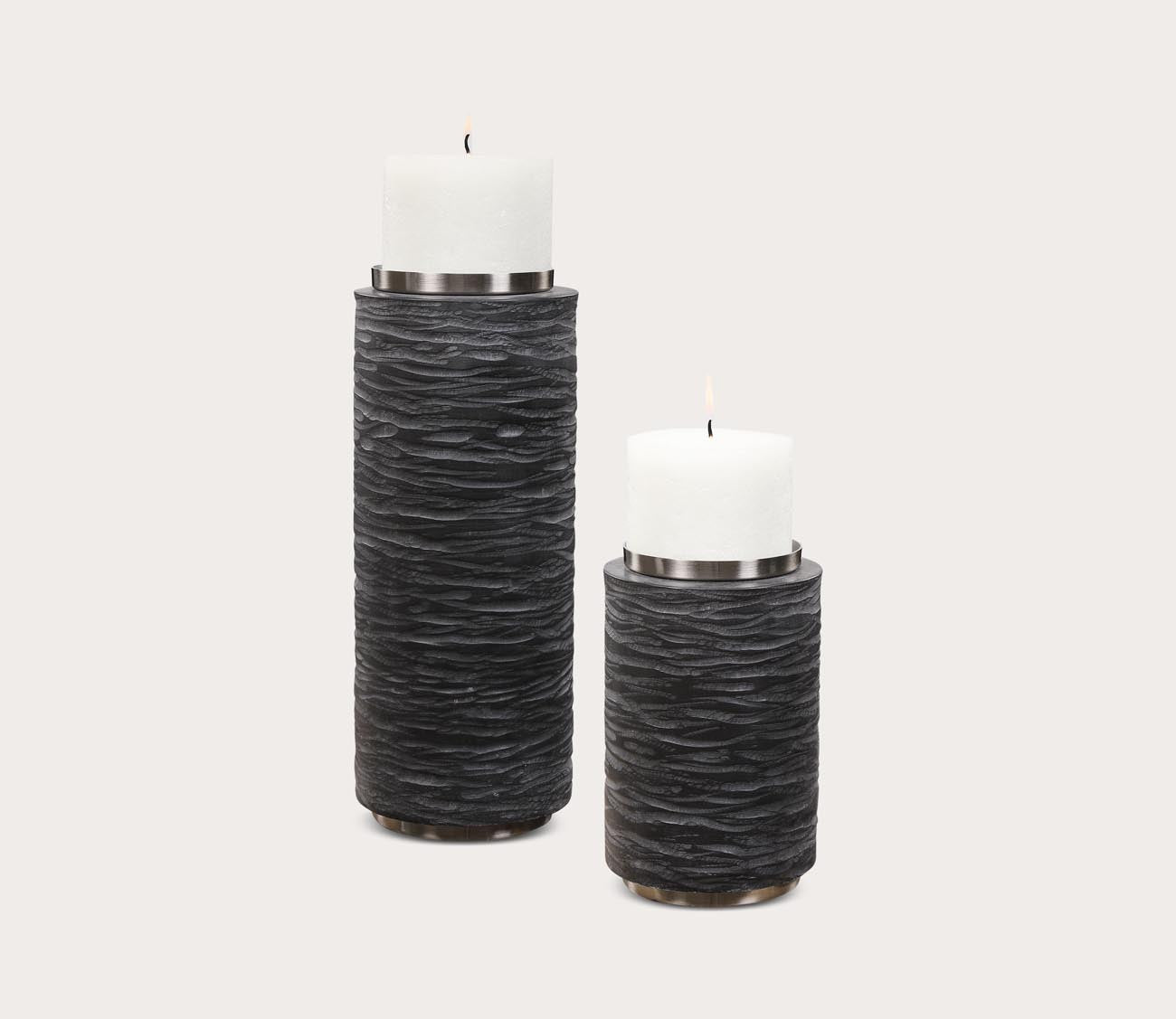 Strathmore Stone Gray Candleholders Set of 2 by Uttermost