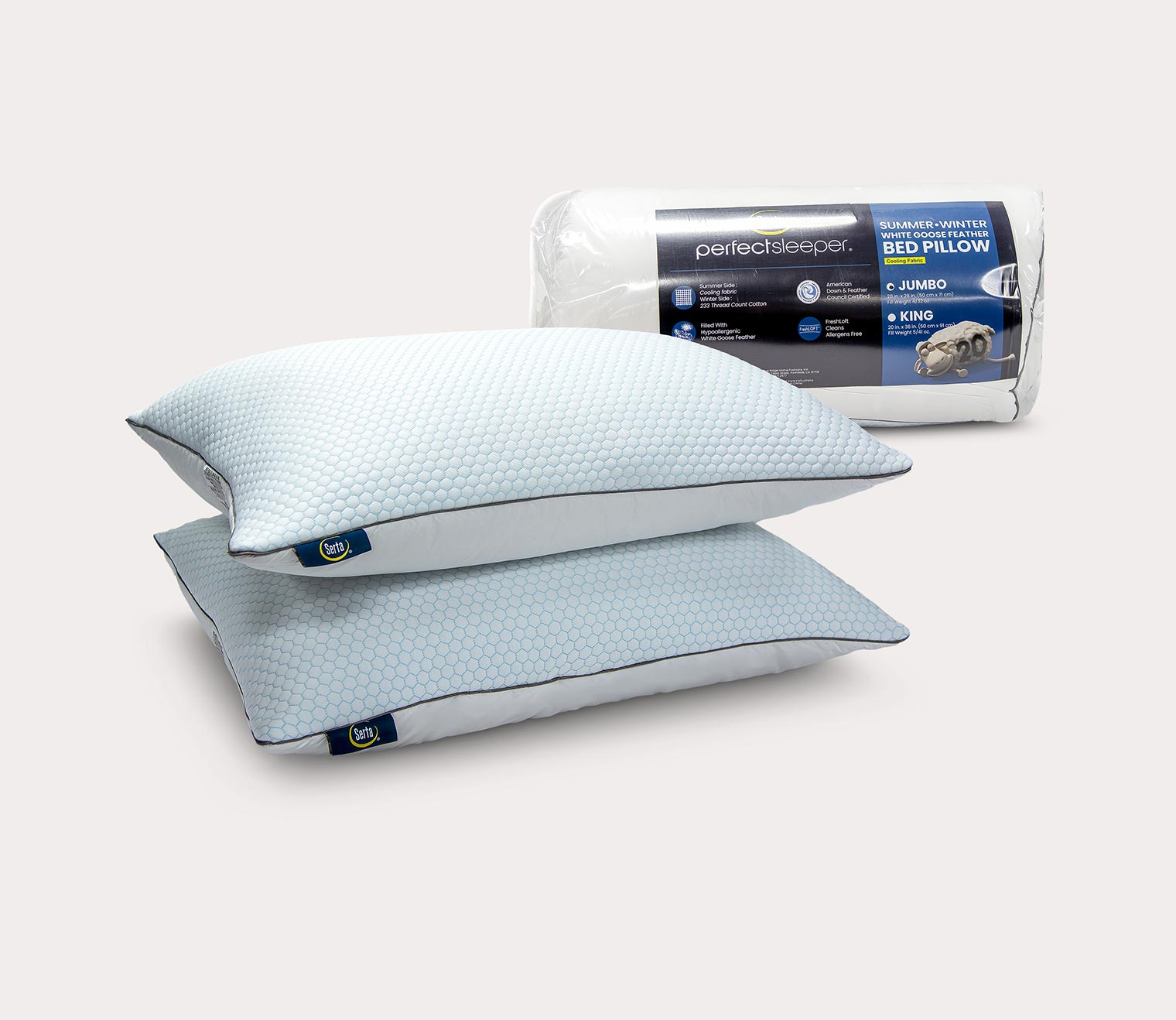 Summer and Winter White Goose Feather Pillow 2-Pack
