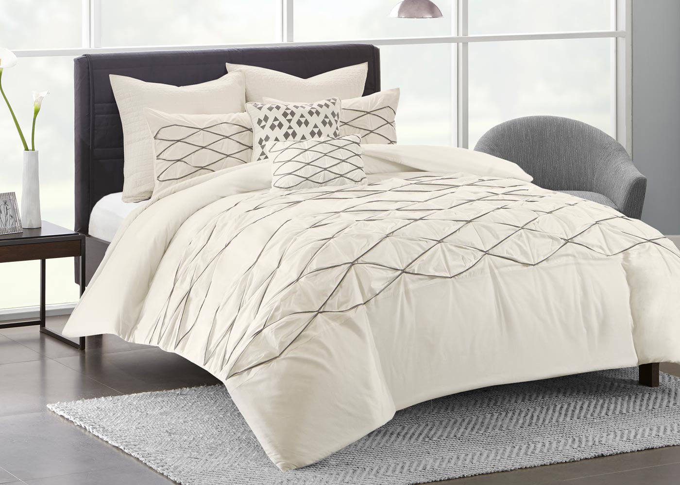 Sunita Ruched Cotton 7-Piece Duvet Cover Set