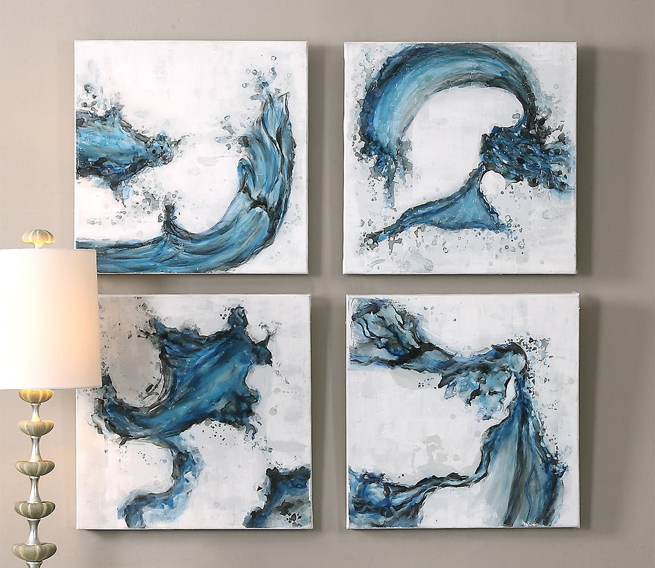 Swirls In Blue Hand Painted Canvas Set of 4