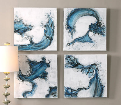 Swirls In Blue Hand Painted Canvas Set of 4 by Uttermost