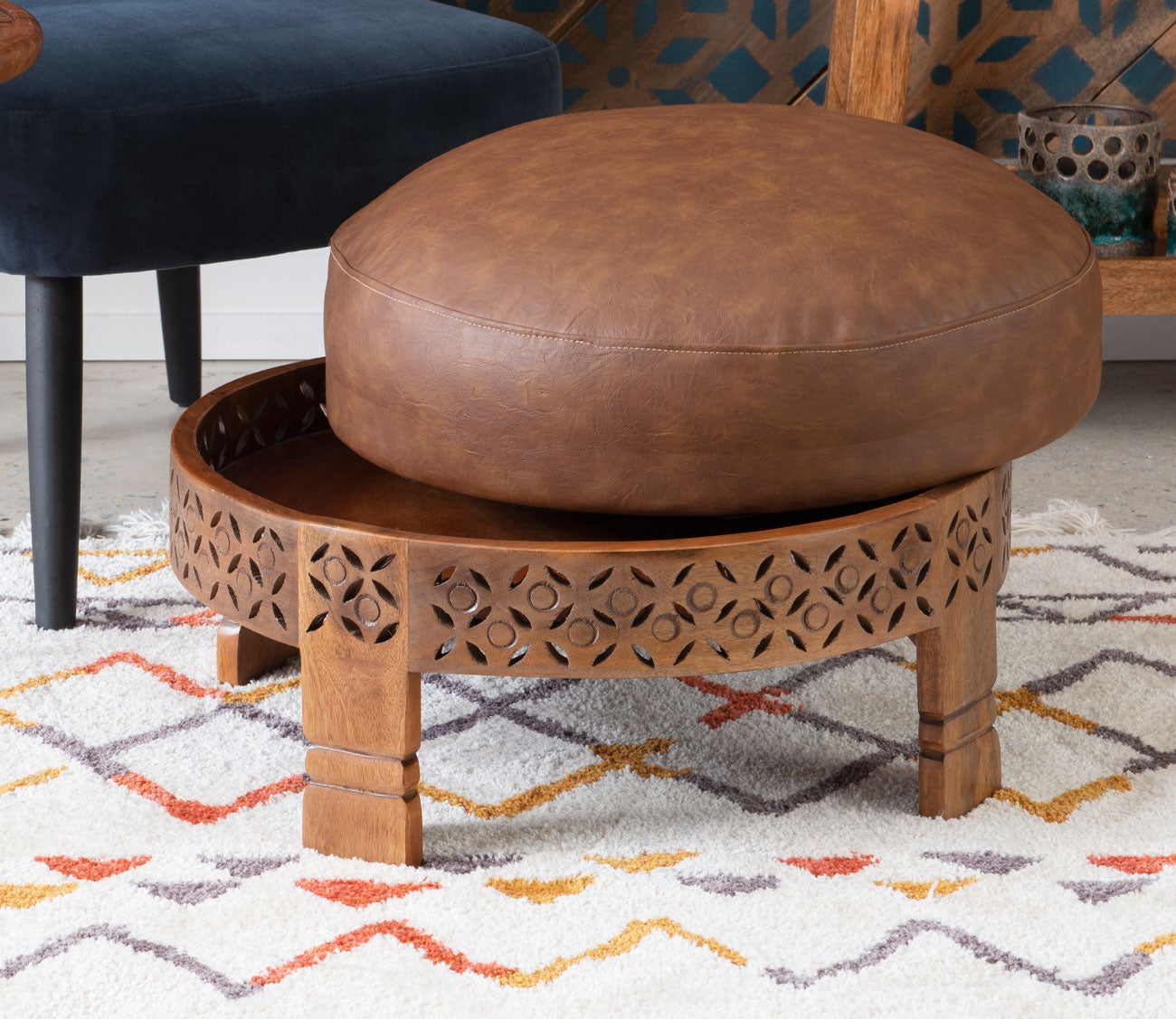 Taini Round Upholstered Wood Ottoman by Powell