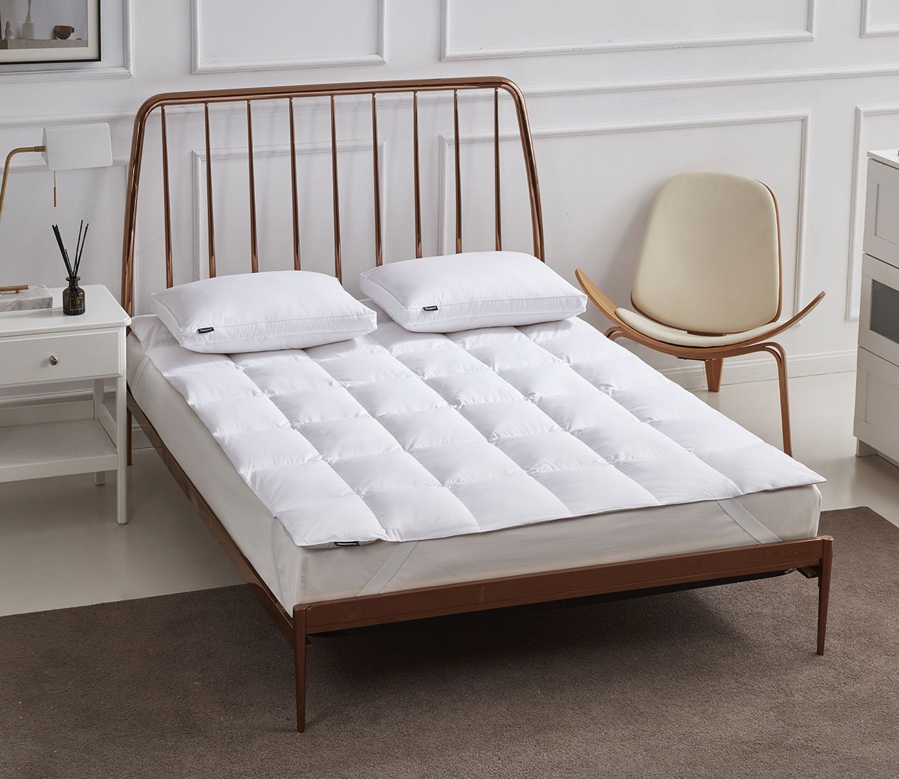 Tencel Cotton Blend Feather and Down Fiber Mattress Topper