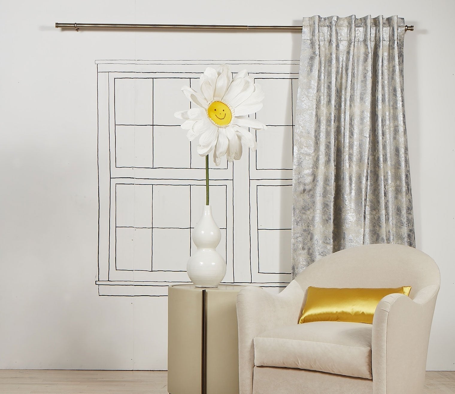 Terrazzo Silver Room Darkening Curtain Panel