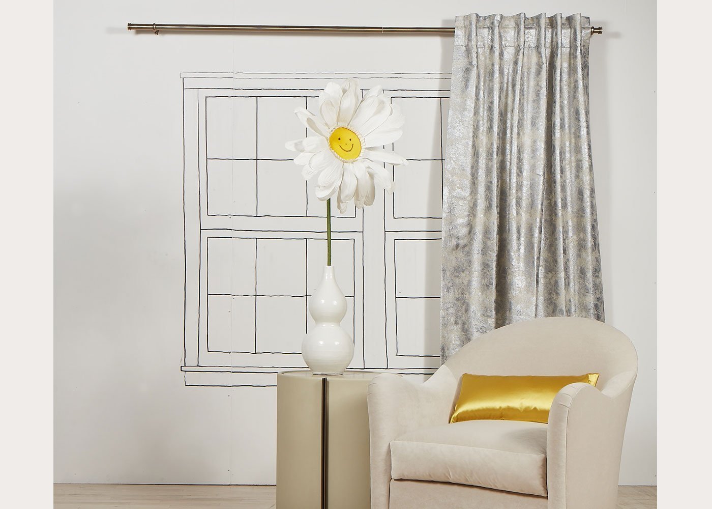 Terrazzo Silver Room Darkening Curtain Panel by Ann Gish