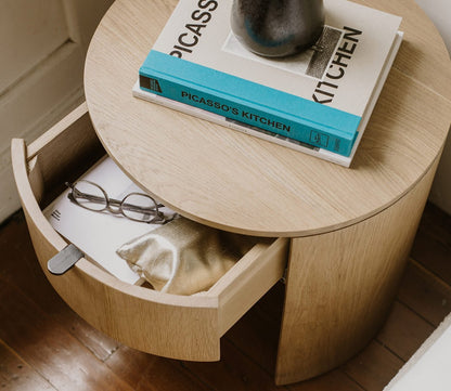 Theo Solid Oak Wood Round 1-Drawer Nightstand by Moe's Furniture