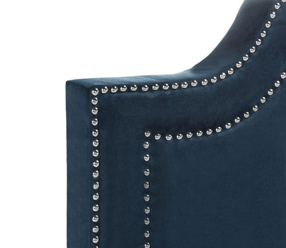 Theron Navy Velvet Upholstered Bed by Safavieh