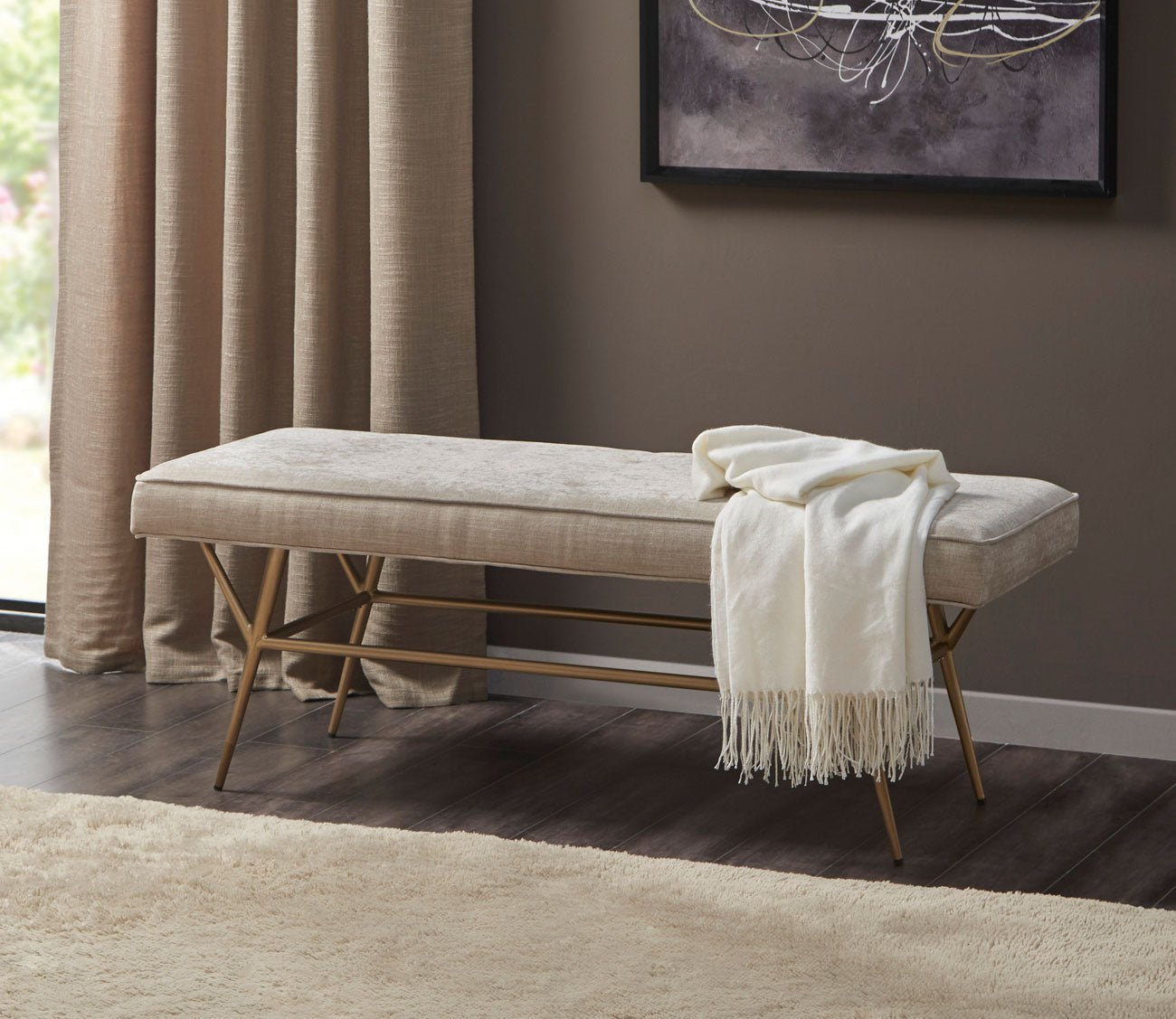 Tinsley Tufted Fabric Upholstered Accent Bench by Martha Stewart