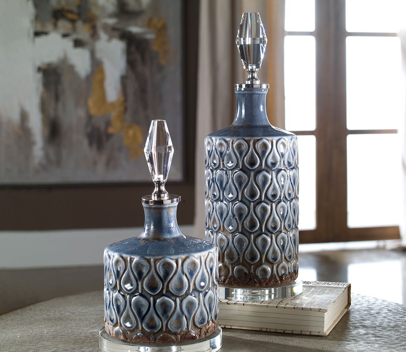 Varuna Cobalt Blue Bottles Set of 2 by Uttermost