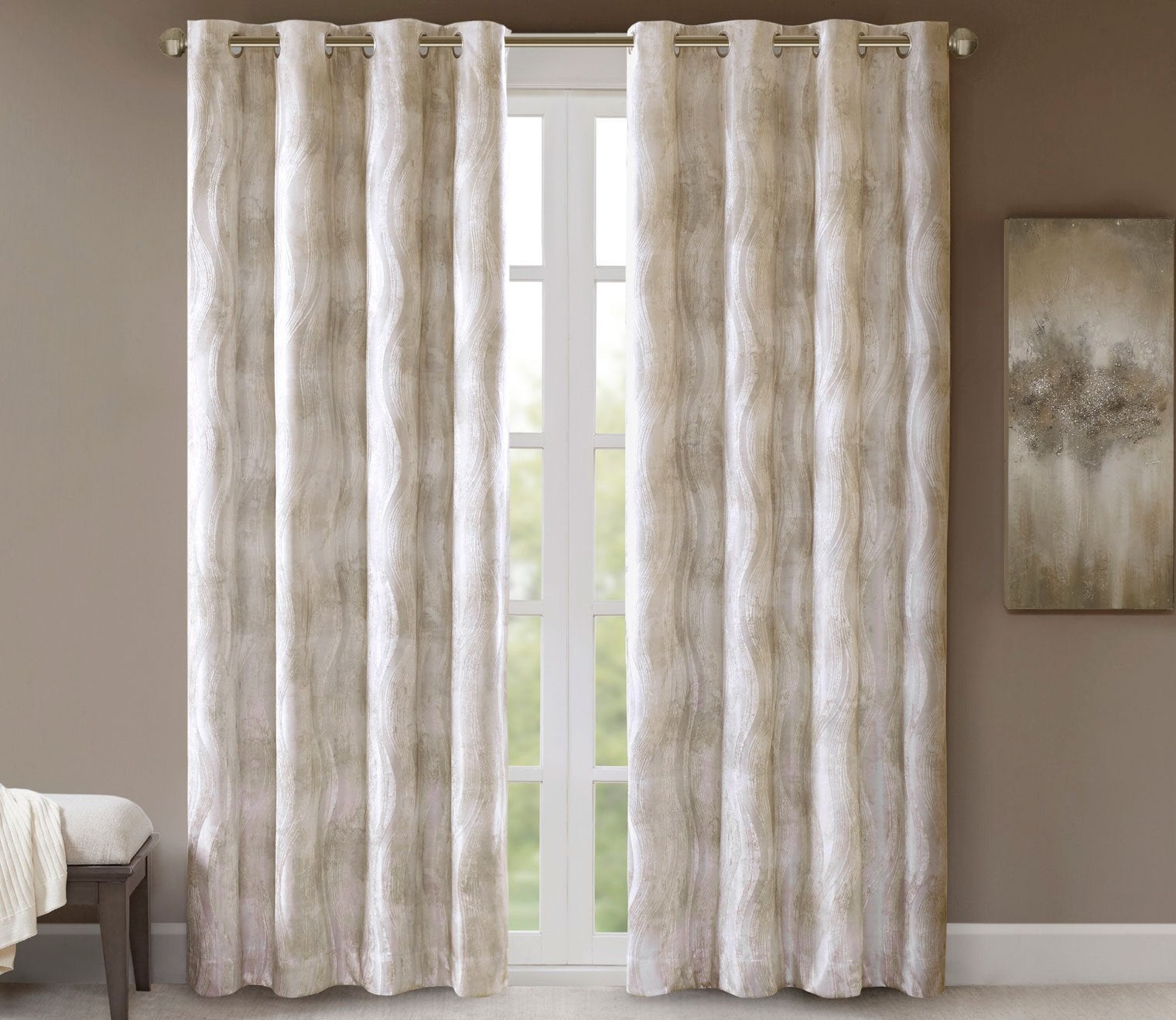 Victorio Printed Jacquard Total Blackout Grommet Top Curtain Panel