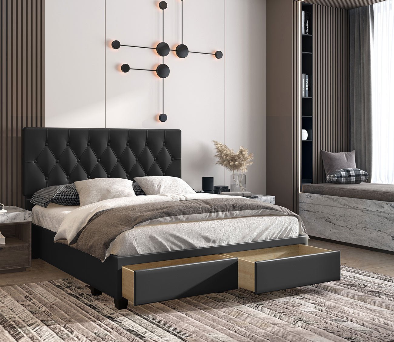Victory Tufted Faux Leather Platform Storage Bed
