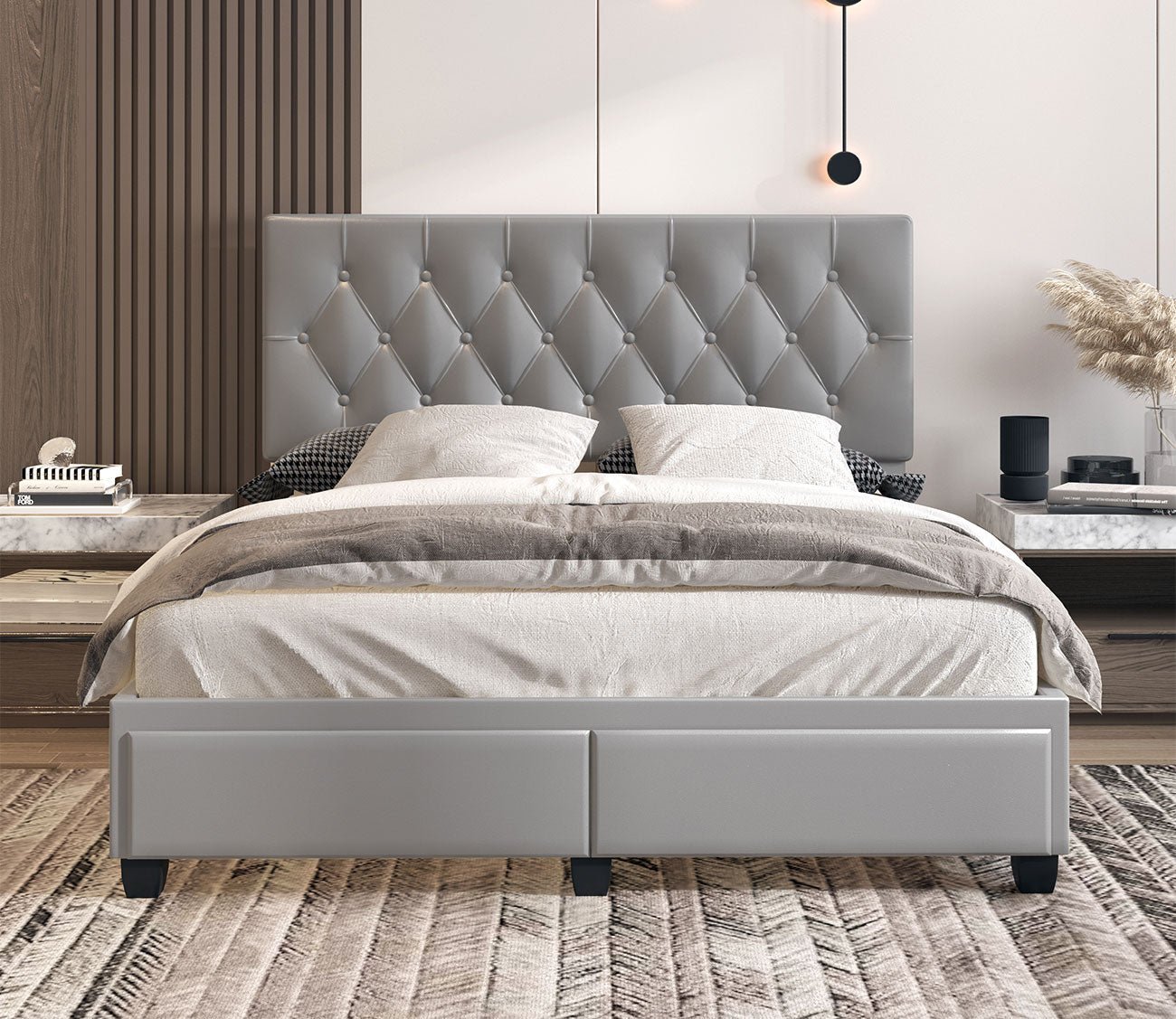 Victory Tufted Faux Leather Platform Storage Bed by Arkotec