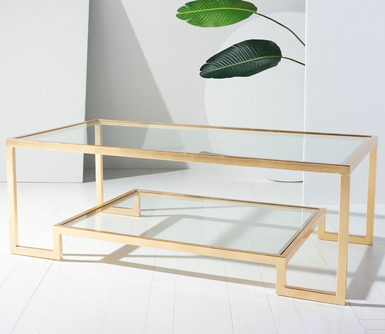 Vivian Rectangular Gold Leaf Metal Coffee Table