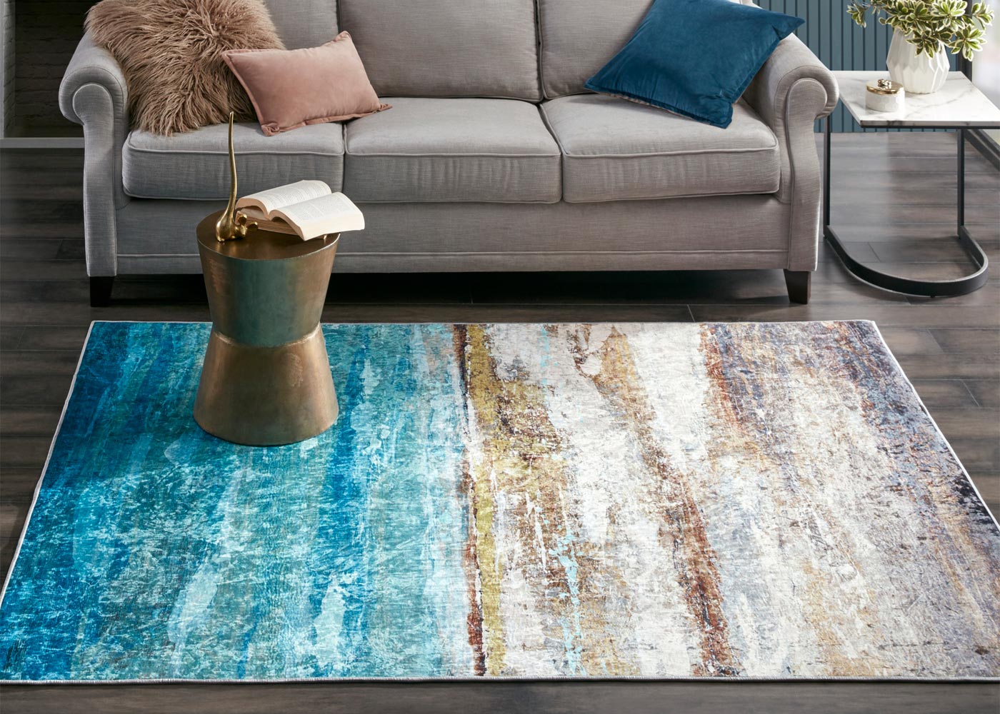 Waterscape Abstract Printed Shiny Area Rug