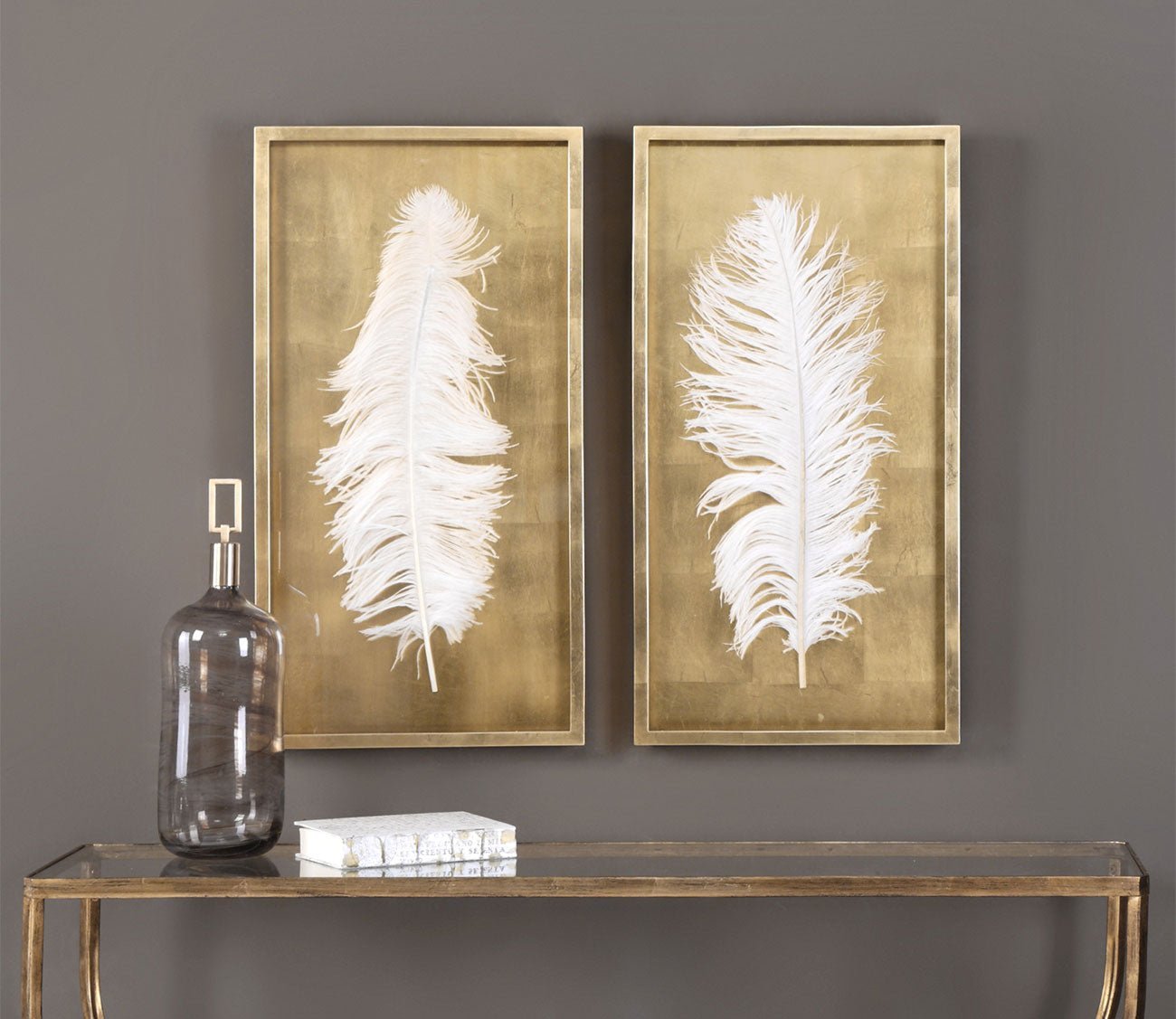 White Feathers Shadow Box Set of 2