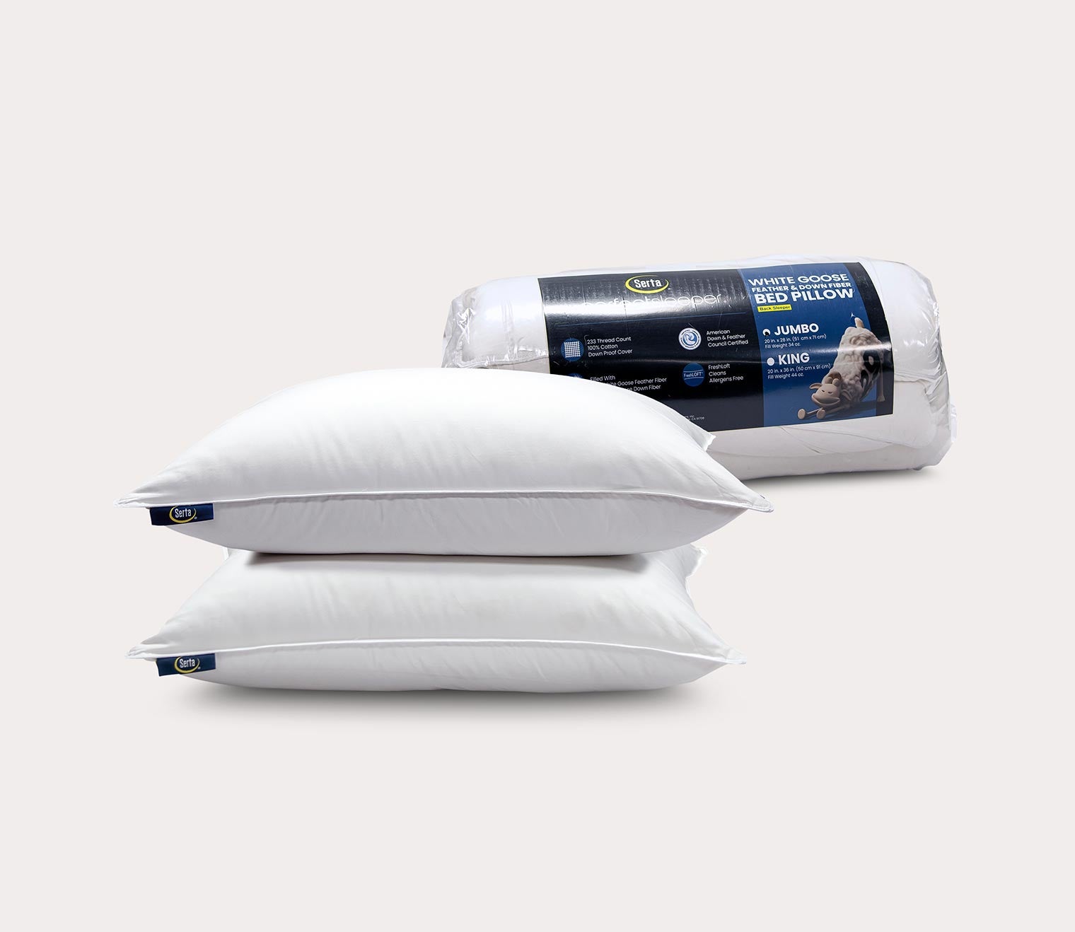 White Goose Feather and Down Fiber Back Sleeper Pillow 2-Pack