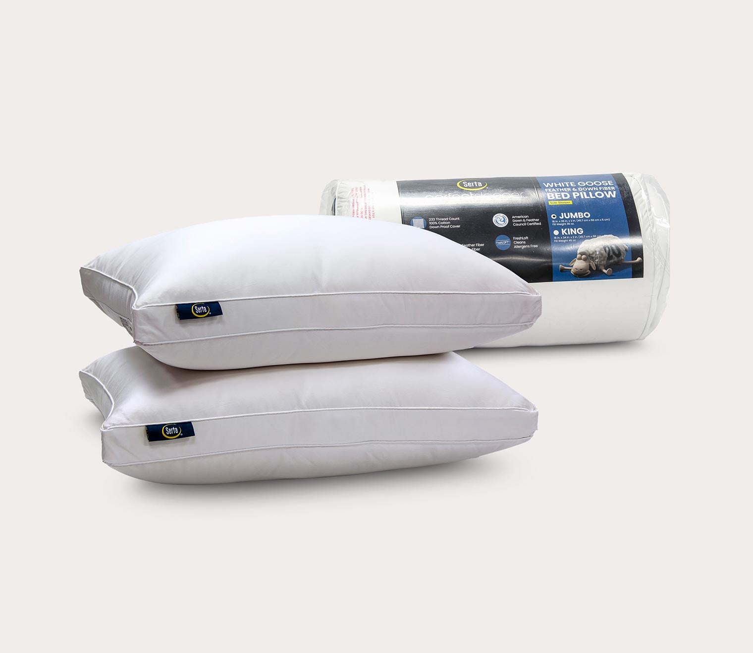 White Goose Feather and Down Fiber Side Sleeper Pillow 2-Pack