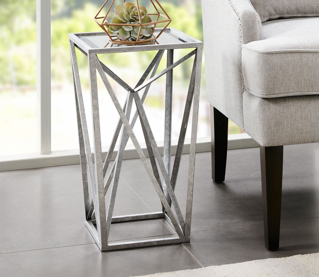 Zee Angular Metal Mirror Accent Table
