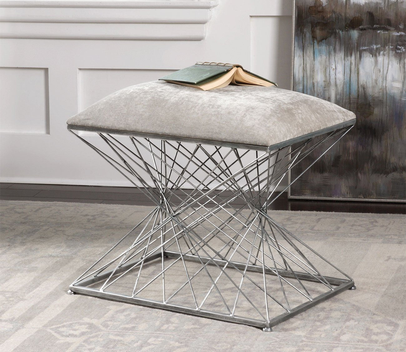 Zelia Silver Accent Stool