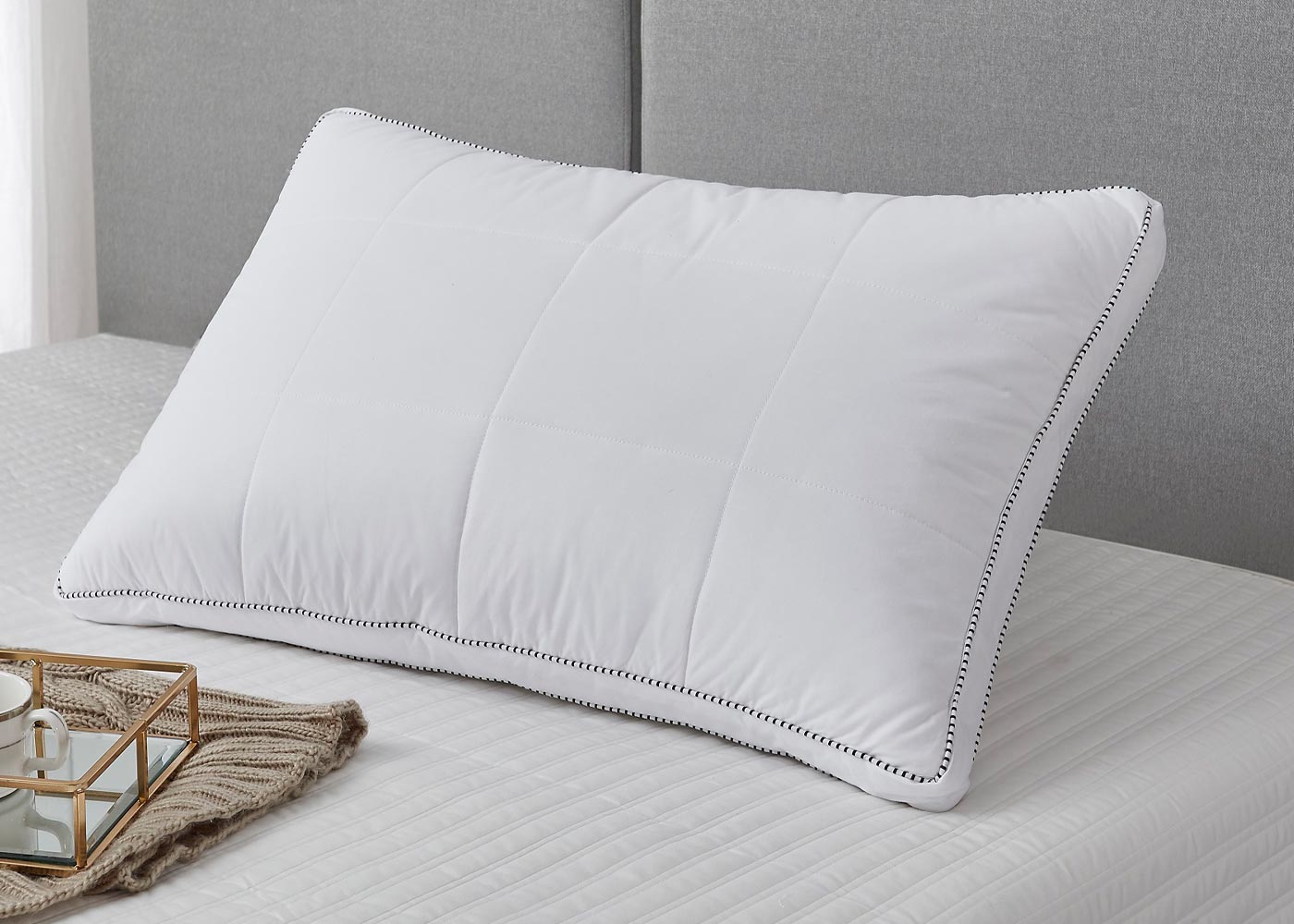 Zurich White Goose Feather and Down Quilted Compartment Pillow