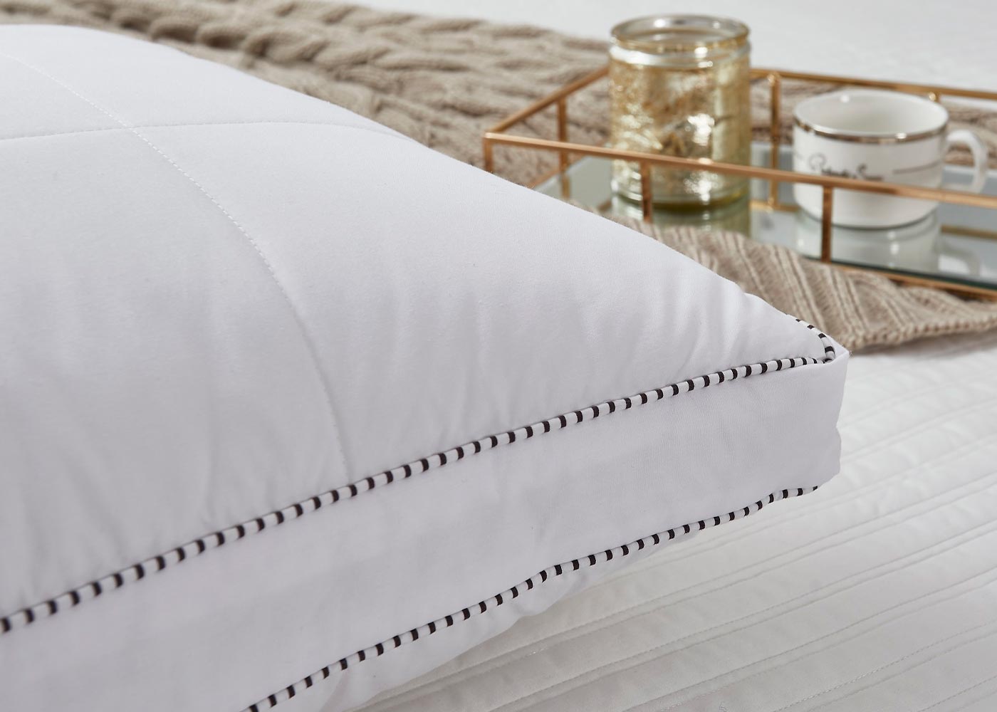 Zurich White Goose Feather and Down Quilted Compartment Pillow by Blue Ridge Home